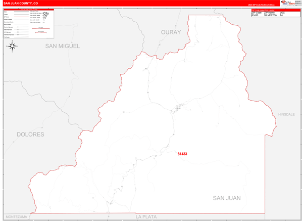 San Juan County Digital Map Red Line Style